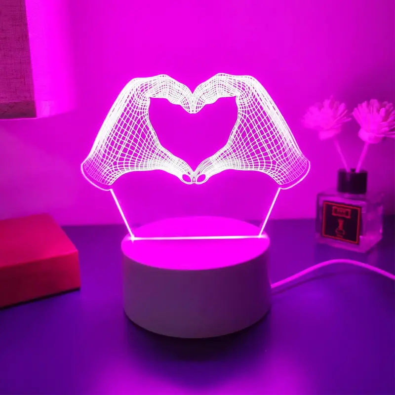 3D Heart Shaped LED Night Light, USB Powered Desktop Atmosphere Light, Creative Night Lamp for Bedroom Home Room Decor