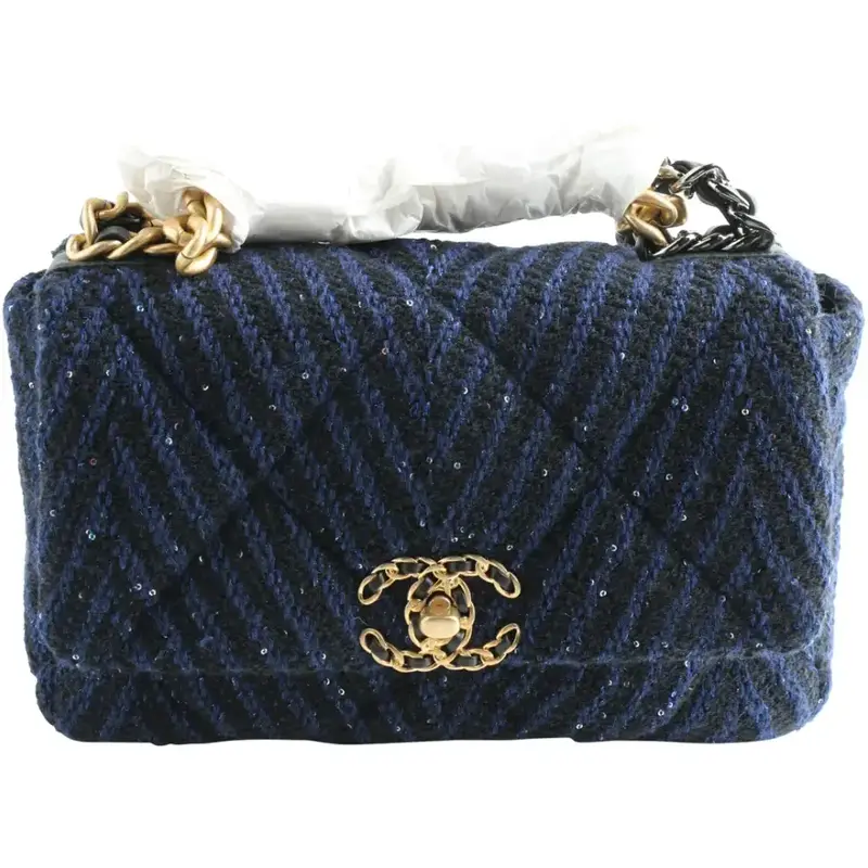 Pre-owned CHANEL Tweed Shoulder Bags 19 Flap Bag Quilted and Sequins Medium Shoulder Bag