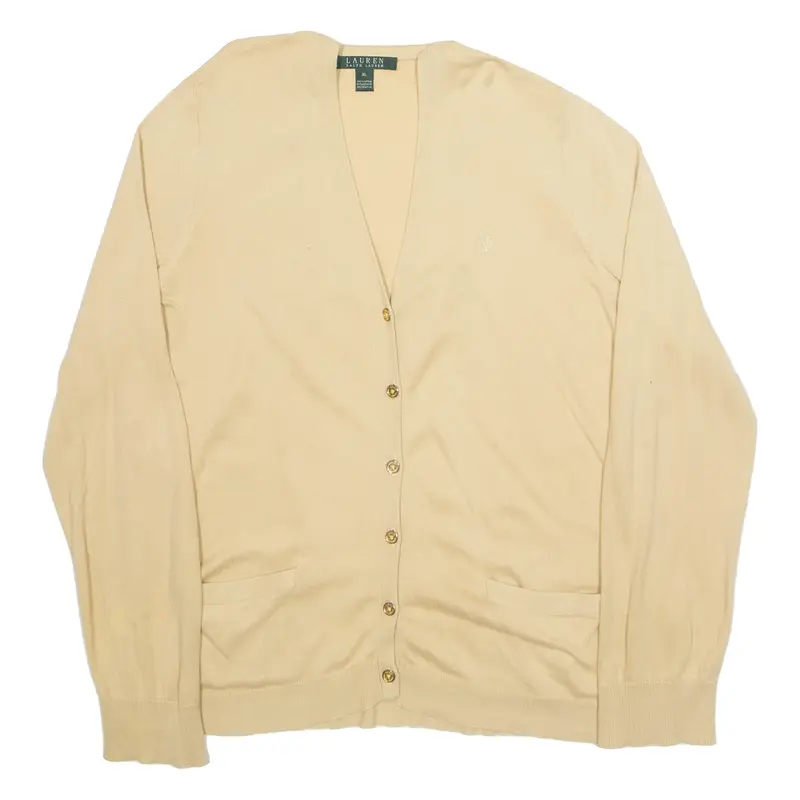 LAUREN RALPH LAUREN Womens Cardigan Beige V-Neck Tight Knit XL