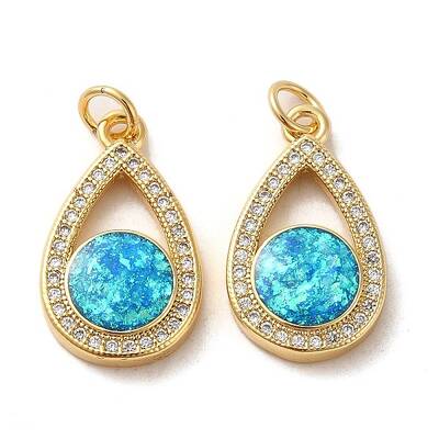 Brass Micro Pave Cubic Zirconia with Synthetic Opal Pendants