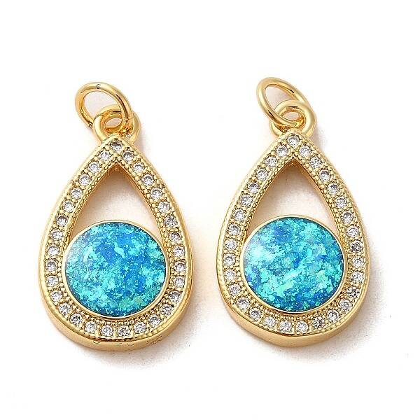 Brass Micro Pave Cubic Zirconia with Synthetic Opal Pendants