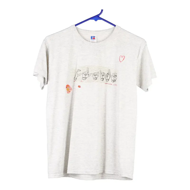 Russell Athletic Graphic T-Shirt - Small Grey Cotton