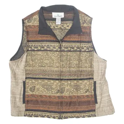 ERIN LONDON Petite Full Zip Womens Printed Shirt Brown Crazy Pattern M