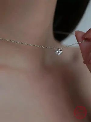 S925 Sterling Silver Artificial Zircon Decor Adjustable Bolt Ring Closure Pendant Necklace for Women, Fashion Jewelry for Par...