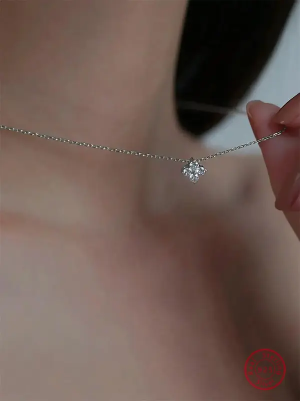 S925 Sterling Silver Artificial Zircon Decor Adjustable Bolt Ring Closure Pendant Necklace for Women, Fashion Jewelry for Par...