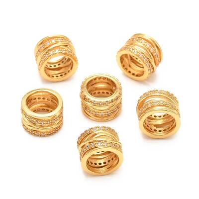 Brass Micro Pave Clear Cubic Zirconia European Beads