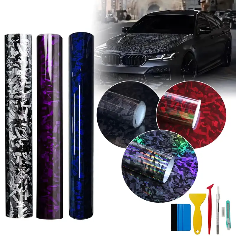 Forged Carbon Fiber Vinyl Wrap, High Gloss Car Wrap Vinyl Roll, Auto DIY Decal Film Sheet with Air Release Technology, Self-A...