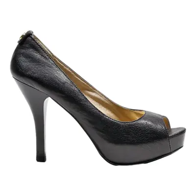 MICHAEL KORS Peep Toe Heels Black Leather Womens UK 6.5