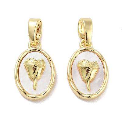 Brass Pave Natural Shell Oval with Rose Charms