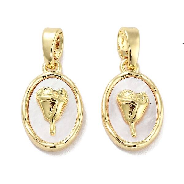 Brass Pave Natural Shell Oval with Rose Charms