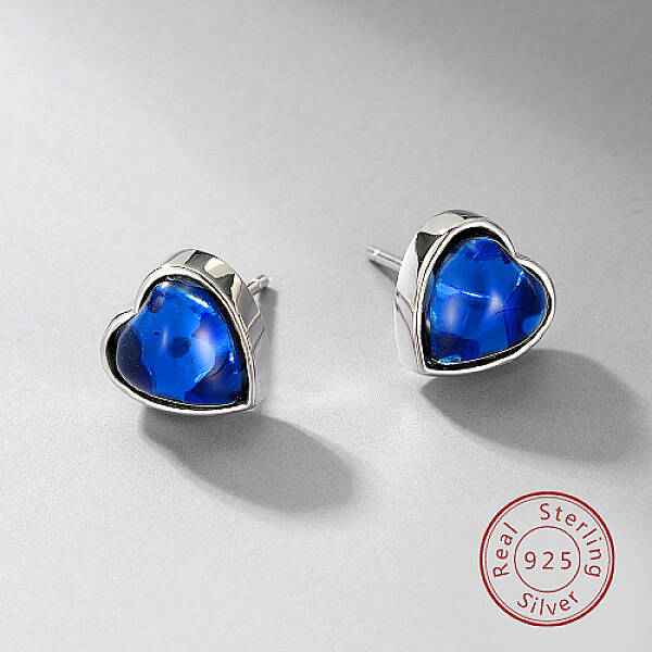 Rhodium Plated 925 Sterling Silver Heart Stud Earrings