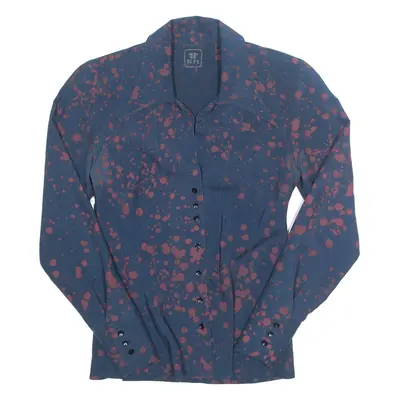ELFE Womens Shirt Blue Silk Crazy Pattern Long Sleeve S