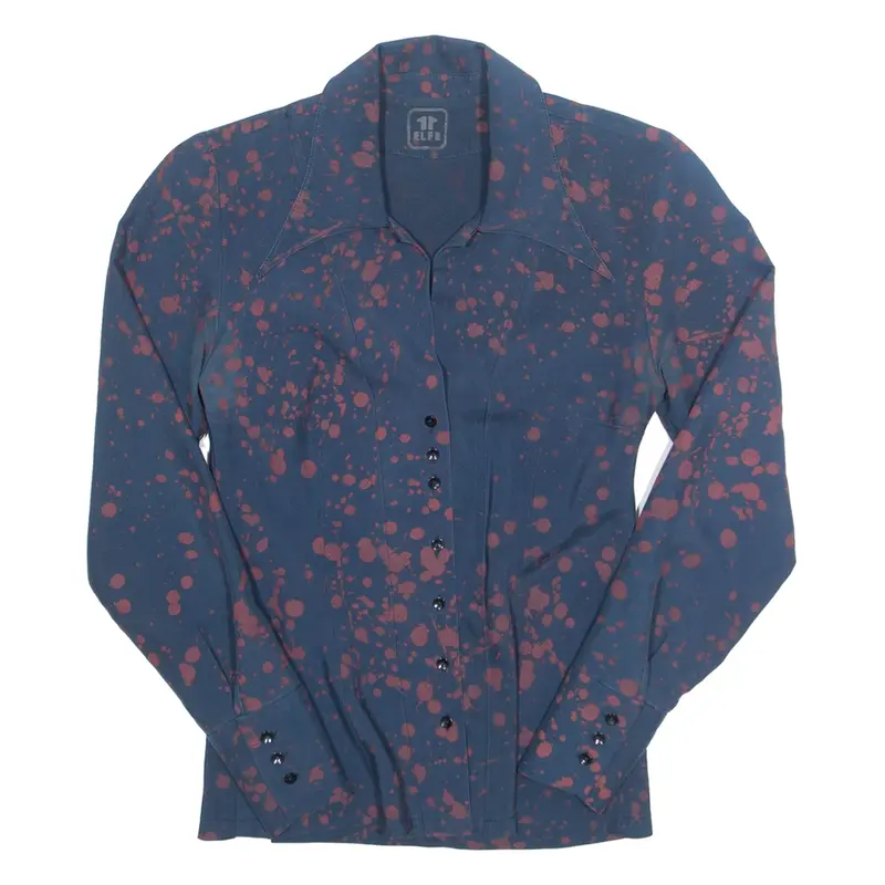 ELFE Womens Shirt Blue Silk Crazy Pattern Long Sleeve S