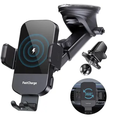 CHGeek Wireless Car Charger, 15W Fast Charging Auto Clamping Car Charger Phone Mount Phone Holder fit for iPhone 15 14 13 12 ...