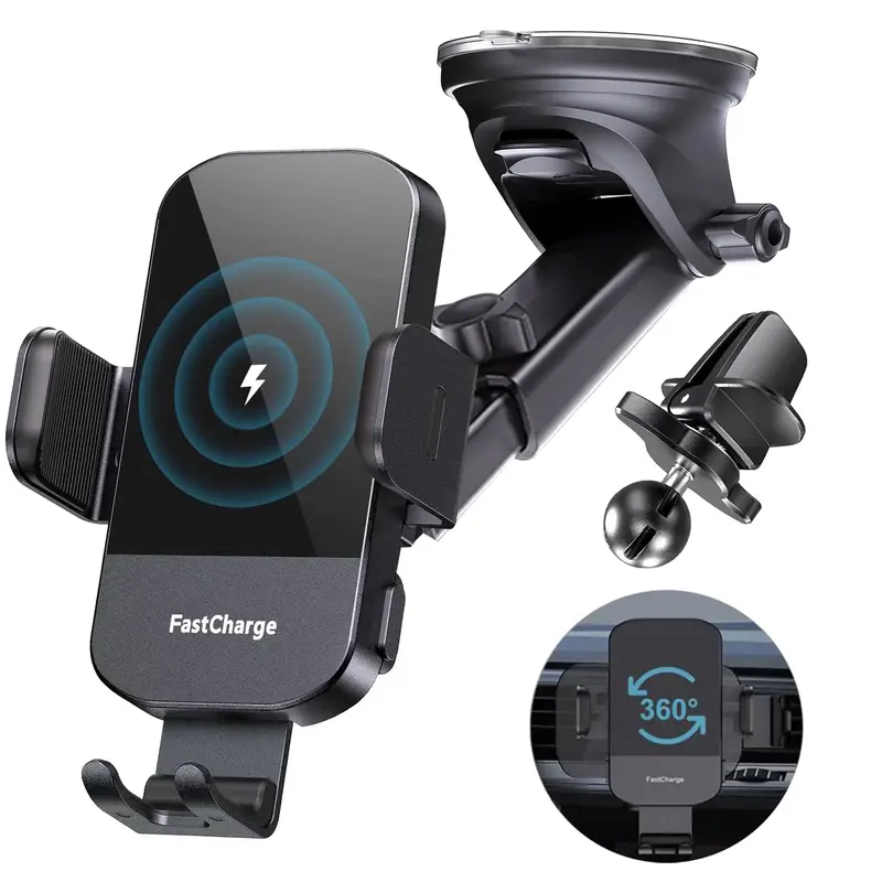 CHGeek Wireless Car Charger, 15W Fast Charging Auto Clamping Car Charger Phone Mount Phone Holder fit for iPhone 15 14 13 12 ...