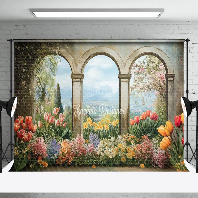 Aperturee Painted Retro Arch Colorful Floral Spring Backdrop | Diy Spring Photo Backdrop | Spring Themed Backdrop | Spring Ba...