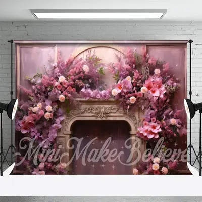 Lavender Blossom Retro Wall Fireplace Photo Backdrop - Aperturee