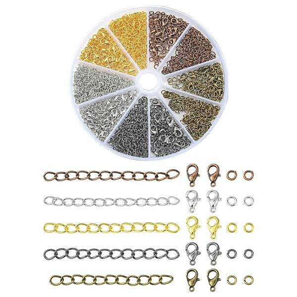 100Pcs 5 Color Iron Ends with Twist Chains