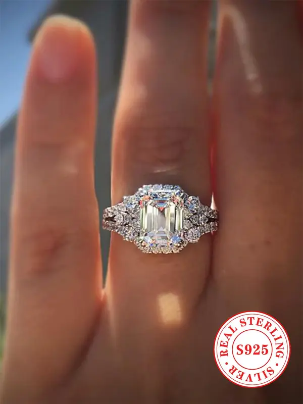 925 Sterling Silver Luxury Artificial Zircon Decorated Ring, Gorgeous Fashion Ring Jewelry for Women, Elegant Accessories for...