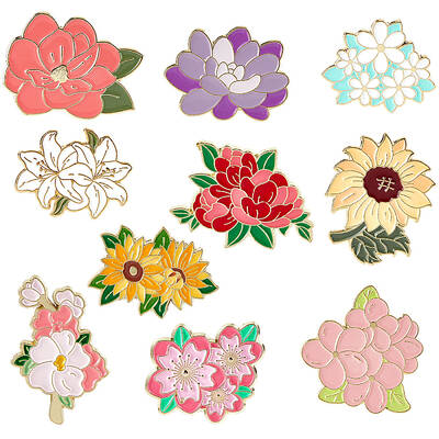 10Pcs 10 Styles Creative Flower Zinc Alloy Brooches