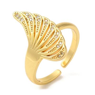 Fan Brass Micro Pave Clear Cubic Zirconia Open Cuff Rings