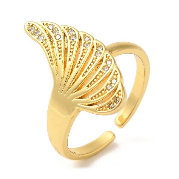 Fan Brass Micro Pave Clear Cubic Zirconia Open Cuff Rings