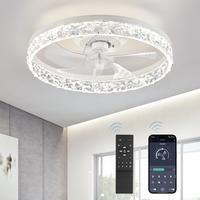 Modern Ceiling Fan with Lights and Remote, Dimmable LED Low Profile Flush Mount Bladeless Fans, Air Circulation 6 Speeds & 3 ...