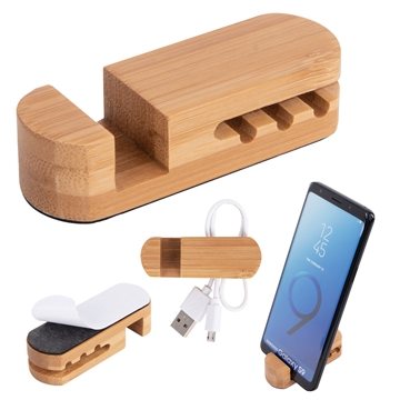 250 Promotional Bamboo Desktop Cable Organizer - Adhesive Mount