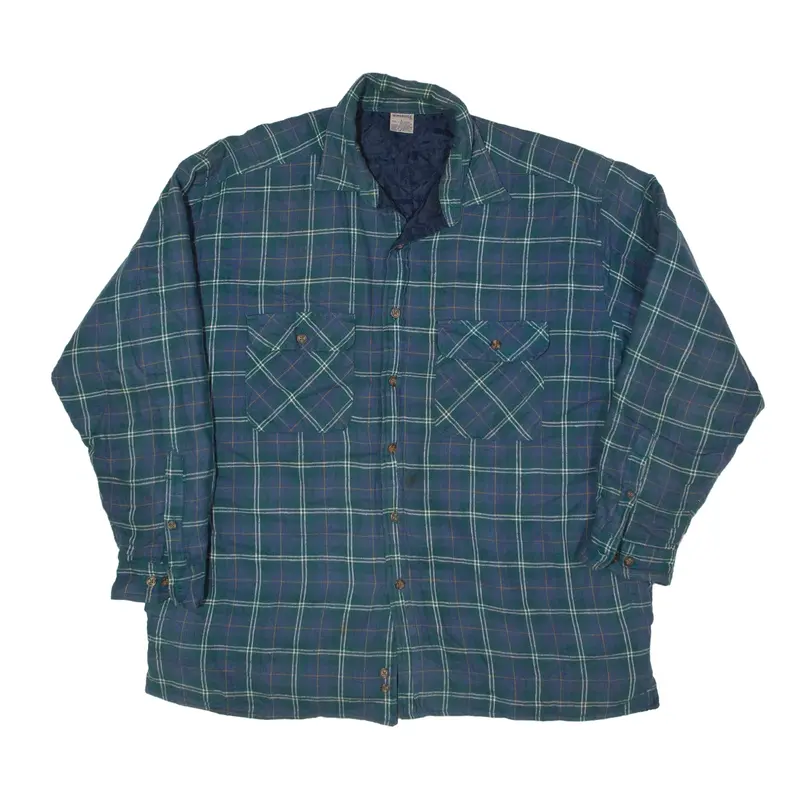 WINDRIDGE Lumberjack Shirt Green 90s Plaid Long Sleeve Mens L