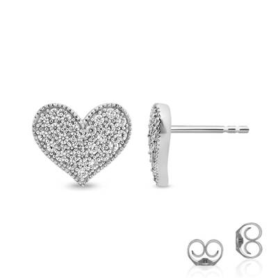 Milgrain Edged White Gold Diamond Heart Earrings | 1/2 - 2 CT. TW.