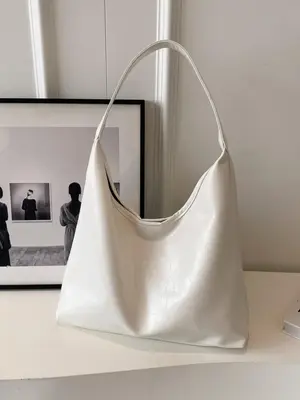 Women's Simple Style Solid Color Shoulder Bag, Fashionable Large Capacity Tote Bag for Work & Daily Use, Trendy Commuter Bag ...