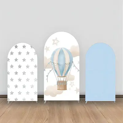 Blue Hot Air Balloon Silver Stars Arch Backdrop Kit - Aperturee
