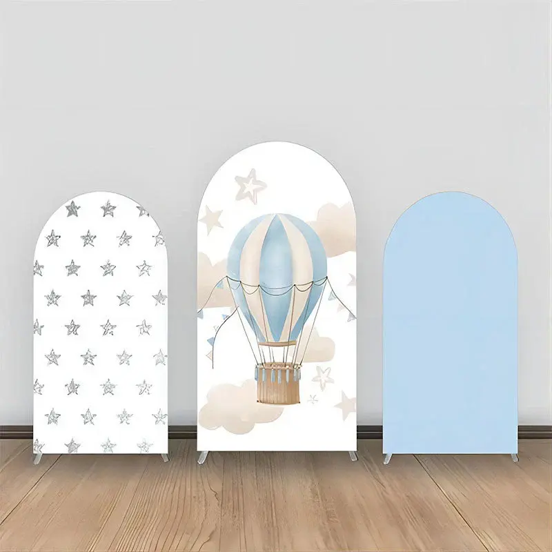 Blue Hot Air Balloon Silver Stars Arch Backdrop Kit - Aperturee