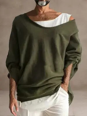 Cozy Fake Two-Piece Top, Army Green / XL