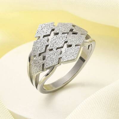 Textured Rhombus 304 Stainless Steel Finger Ring for Women