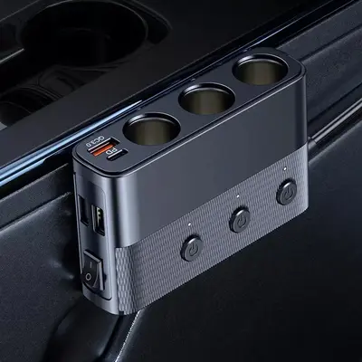 Plug Splitter, 7 In 1 Car Charger Adapter 3 Socket Power 12V/24V, Type-C And QC3.0, 2 USB Charging Ports, Independent Switche...