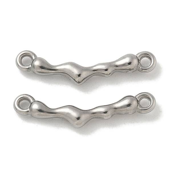 304 Stainless Steel Curved Textured Stick Connector Charms