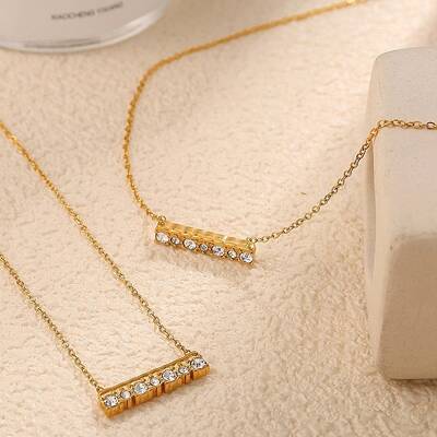 304 Stainless Steel Crystal Rhinestone Rectangle Pendant Necklaces for Women