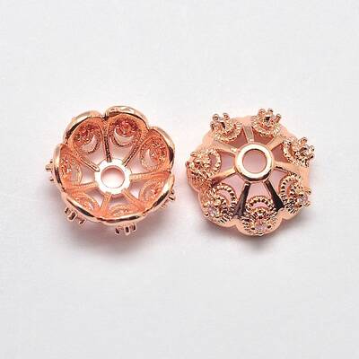 CZ Brass Micro Pave Cubic Zirconia Flower Bead Caps