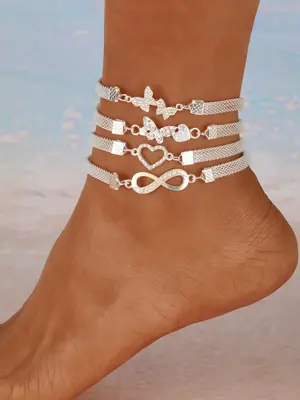 Fashion Rhinestone Heart & Butterfly Decor Anklet, Elegant Body Jewelry for Women & Girls, Classic Fashion Accessories for Pa...