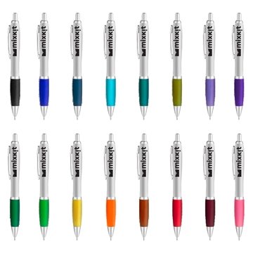 100 Custom Curvaceous Matte Silver Ballpoint - Rubber Grip