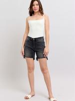 Kim Judy Blue Mid Rise Long Cut Off 2 Button Dad Shorts