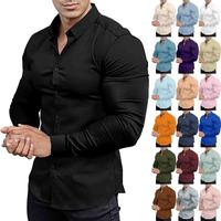 Men’s Muscle Fit Dress Shirts Athletic Slim Fit Long Sleeve Stretch Casual Button Down Shirt