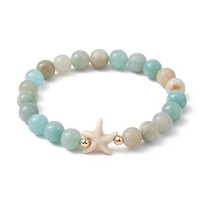 Natural Flower Amazonite Beaded Stretch Bracelet