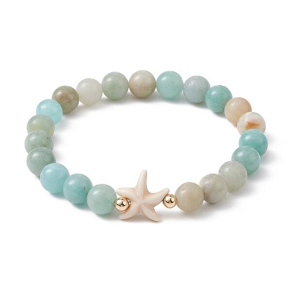 Natural Flower Amazonite Beaded Stretch Bracelet
