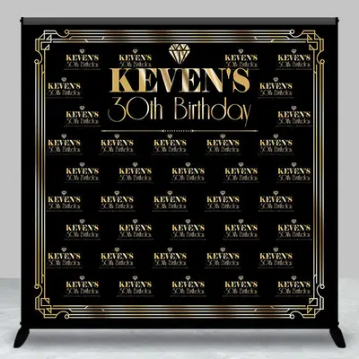 Black Gold Custom Name Gatsby Theme Birthday Backdrop - Aperturee