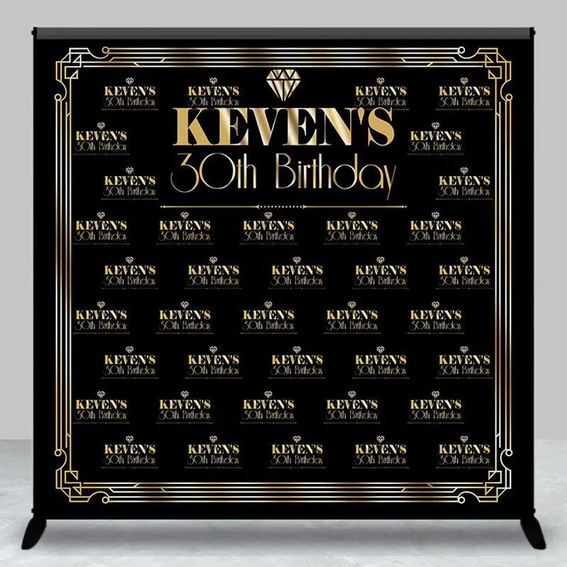 Black Gold Custom Name Gatsby Theme Birthday Backdrop - Aperturee
