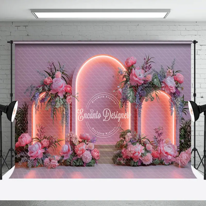 Aperturee Pink Light Arch Wall Romantic Floral Wedding Backdrop | Simple Wedding Backdrop | Backdrop For Indian Wedding | Wed...