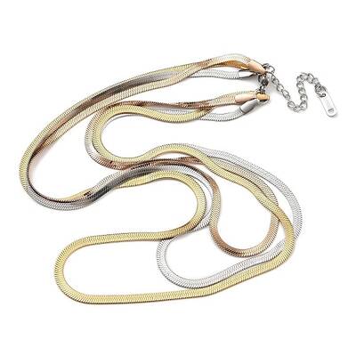 304 Stainless Steel Multi Layered Flat Snake Chain Necklaces
