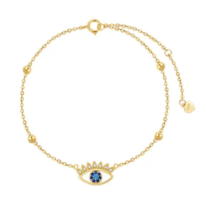 14K Gold Cubic Zirconia Evil Eye Charm Bracelet